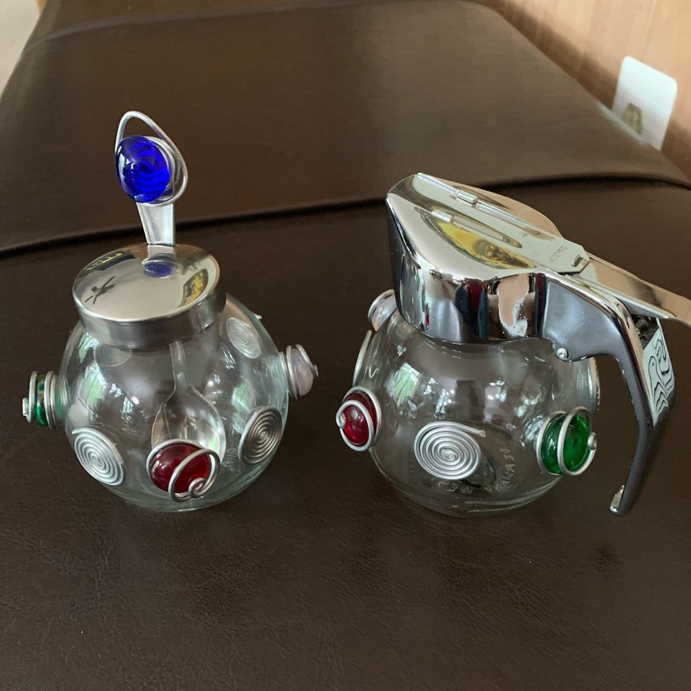 Dary Rees Original Sugar and Creamer/ Syrup and Jam jars with Colorful Accents